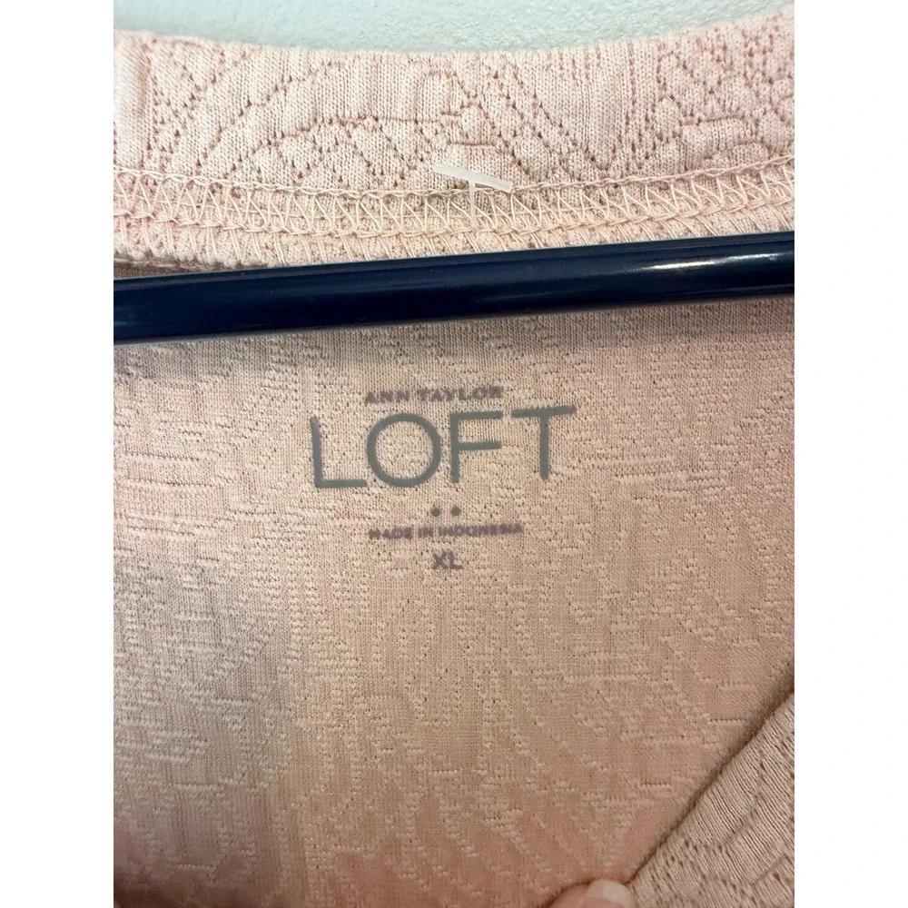 Ann Taylor LOFT Womens XL Peach Textured Jacquard Puff Sleeve Blouse Top